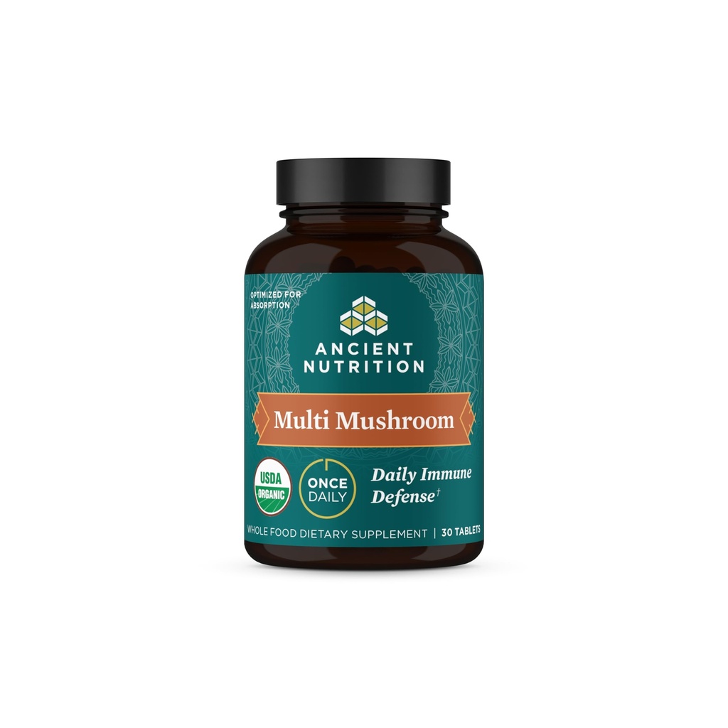 Ancient Nutrition Mushroom supplement, Organic Multi Mushroom immunsupport Tablet, Understøtter Stress Response, Gluten Free, Paleo og Keto Friendly, 30 Greve