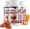 GreeNatr Complete Mushroom Supplement -10 i 1 Kompleks med Lions Mane, Cordyceps, Shiitake, Chaga, Tyrkiet Hale for immunforsvar, hukommelse, Focus & Natural Energy Booster - 180 kapsler (3 flasker)
