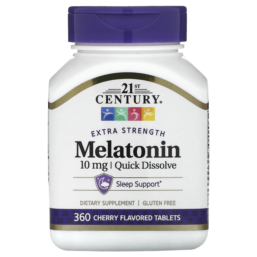 21. Century Extra Strength Melatonin, Quick Opløs, Cherry, 10 mg, 360 tabletter