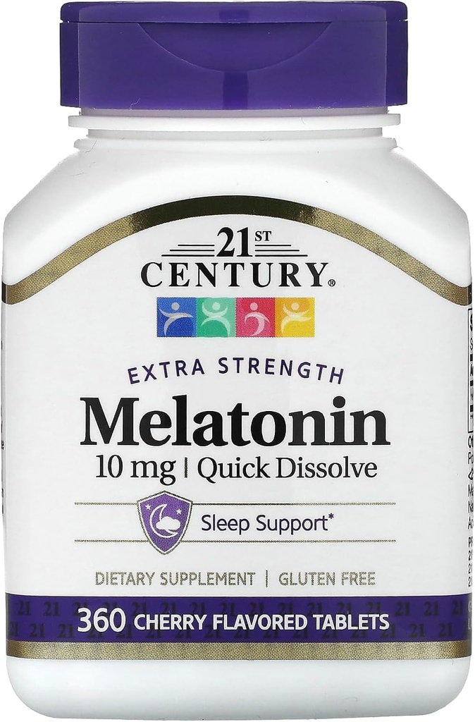 21. Century Extra Strength Melatonin, Quick Opløs, Cherry, 10 mg, 360 tabletter