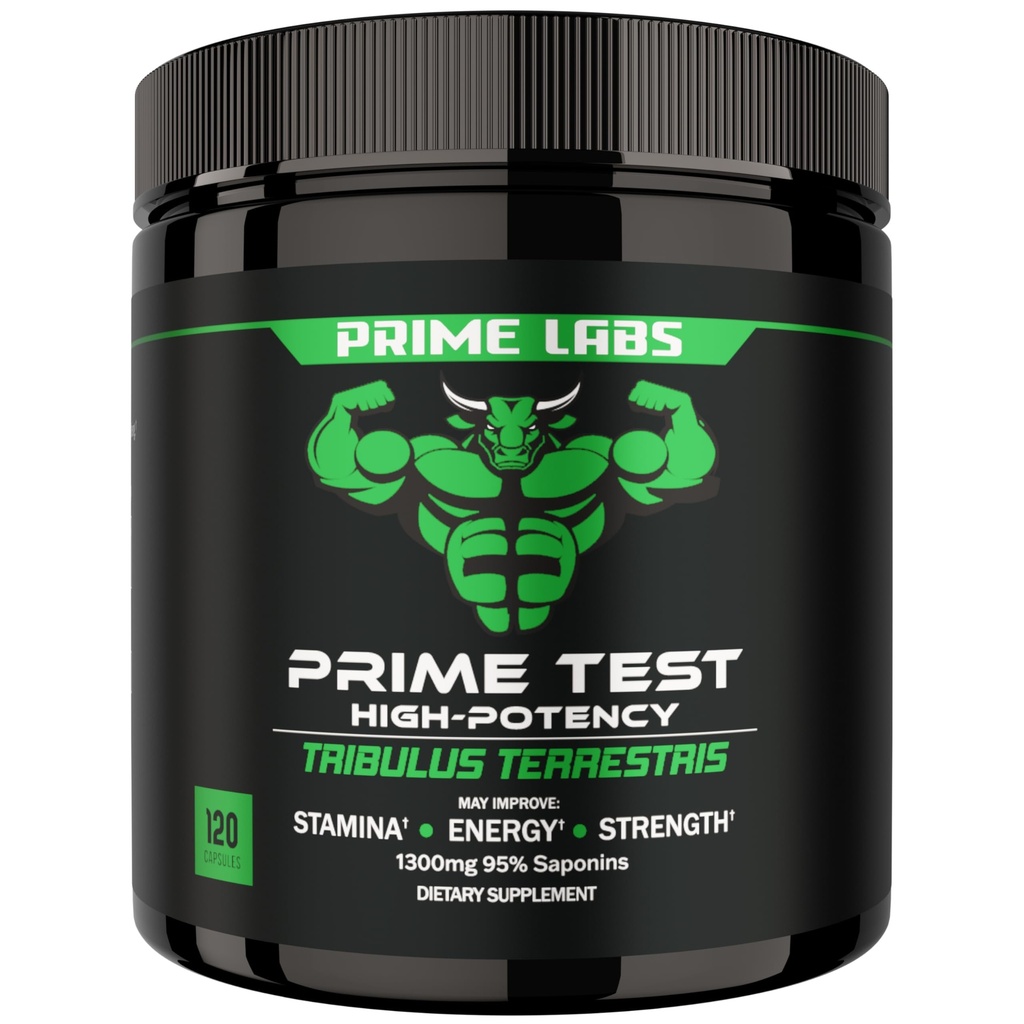 Prime Labs Tribulus Terrestris til mænd 1300mg - Forbedret med 95% saponiner - Energi, Vitality, Styrke - 120 Greve