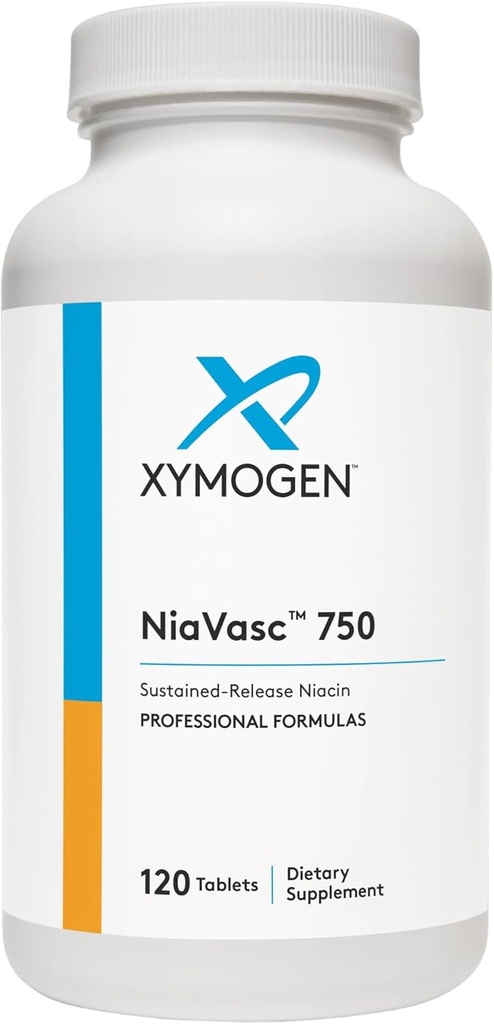 XYMOGEN NiaVasc 750 - Sustained- Release Niacin til en mindre flushing Effect - Understøtter vedligeholdelsen af sunde blodlipider (120 Tidsudgivelsestabletter)