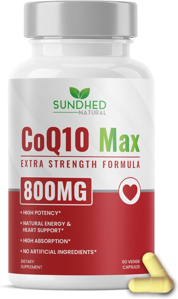 CoQ10 Kraftfuldt antioxidant supplement - Ekstra stærk formel 800mg, 60 kapsler, 1- måneders forsyning med Coenzym Q10 Vitamin og kosttilskud