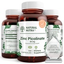 Naturlig Nutra Zink Picolinate 30 mg, Double Strength, Raw and Pure, Meget biotilgængelig Supplement for vækst og immunforsvar, Hjælper fremme hud sundhed, Hjælper support Metabolic System 100 kapsler