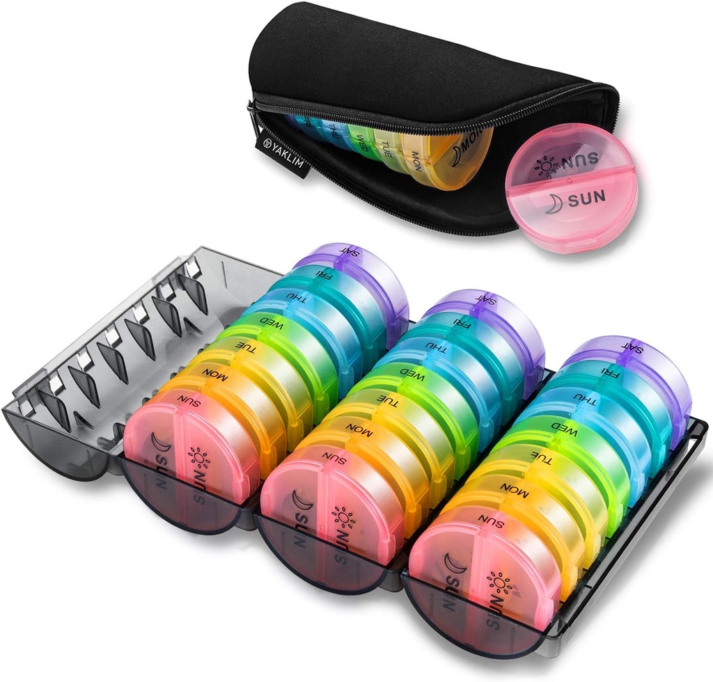 Opgrader Månedlig Pill Organizer 2 gange om dagen, En måned Box AM PM, Daglige sager Stor 4 Uge, Medicin 28 dages dispenser for piller, fiskeolie, Vitamin, Supplement (Rainbow)...