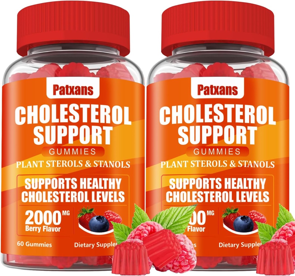 2 Pakker Cholesterol Support Gummies, Indeholdende 2000 MG Plant Steroler & Steroler, Cholesterol Complex Gummies, Support Sunde Cholesterol Niveau, Energistøtte, Blandede Berry Flavor, 120 Cts