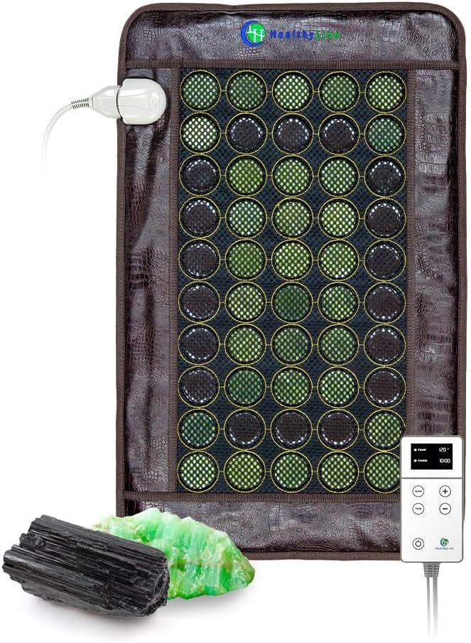 HealthyLine Far Infrarød opvarmning Pad for Tilbage, Hals, Skulder & Muscle Pain Relief - Vægtet Electric Mat med Jade & Tourmaline Stones, Grounding - Medium Størrelse 32 x 20 in