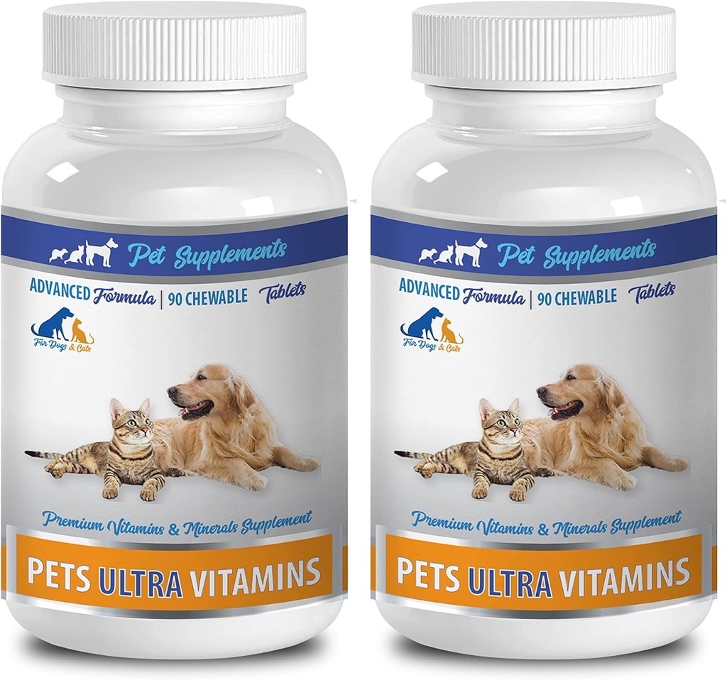Hund Mineral supplement - Kæledyr Ultra Vitaminer - for hunde og katte - immunforsvar - hår og coat fordele - Vitamin e til hunde - 180 Treates (2 flasker)