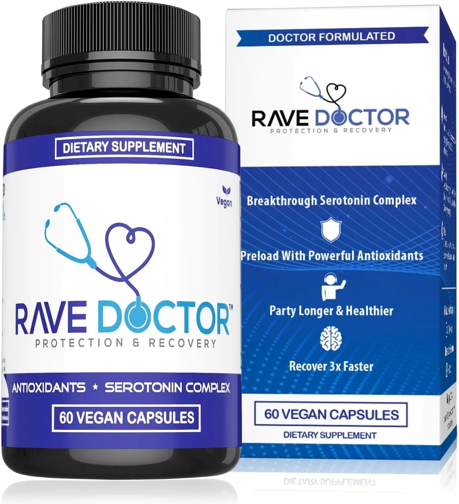 Rave Doctor 5 HTP Supplement - Væsentlige Rave Vitaminer til Festival Goers, Rave Tilbehør, Festival Essentials, Festival Gear, Rave Essentials, 5htp Supplement