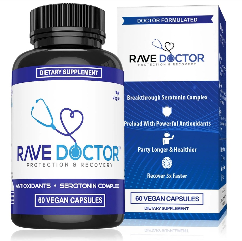 Rave Doctor 5 HTP Supplement - Væsentlige Rave Vitaminer til Festival Goers, Rave Tilbehør, Festival Essentials, Festival Gear, Rave Essentials, 5htp Supplement