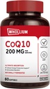 CoQ10 200mg Per Servering, Ekstra Virgin Olivenolie, Ultra Absorption, naturligt gæret, Coenzym Q10 supplement, Energiproduktion, Sund Hjerte, Anti- Aging, 60 Softgels