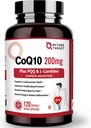 NATUR TARGET CoQ10- 200mg med PQQ L- Carnitin & Omega- 3s, High Absorption Coenzyme- Q10 med BioPerine, Understøtter hjerte og immunsystem, Cellular-Energi- Produktion, 120 Servering