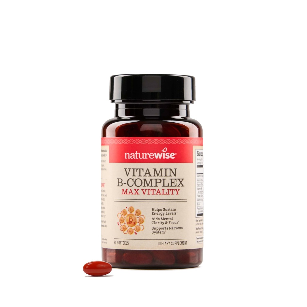 NatureWise vitamin B Complex for kvinder og mænd - med folinsyre biotin B1 B2 B3 B6 B12 - Support Cellular Energy & Mental Clarity - Gluten & Dairy Free, Non- GMO - 60 Softgels [2-måned Supply]
