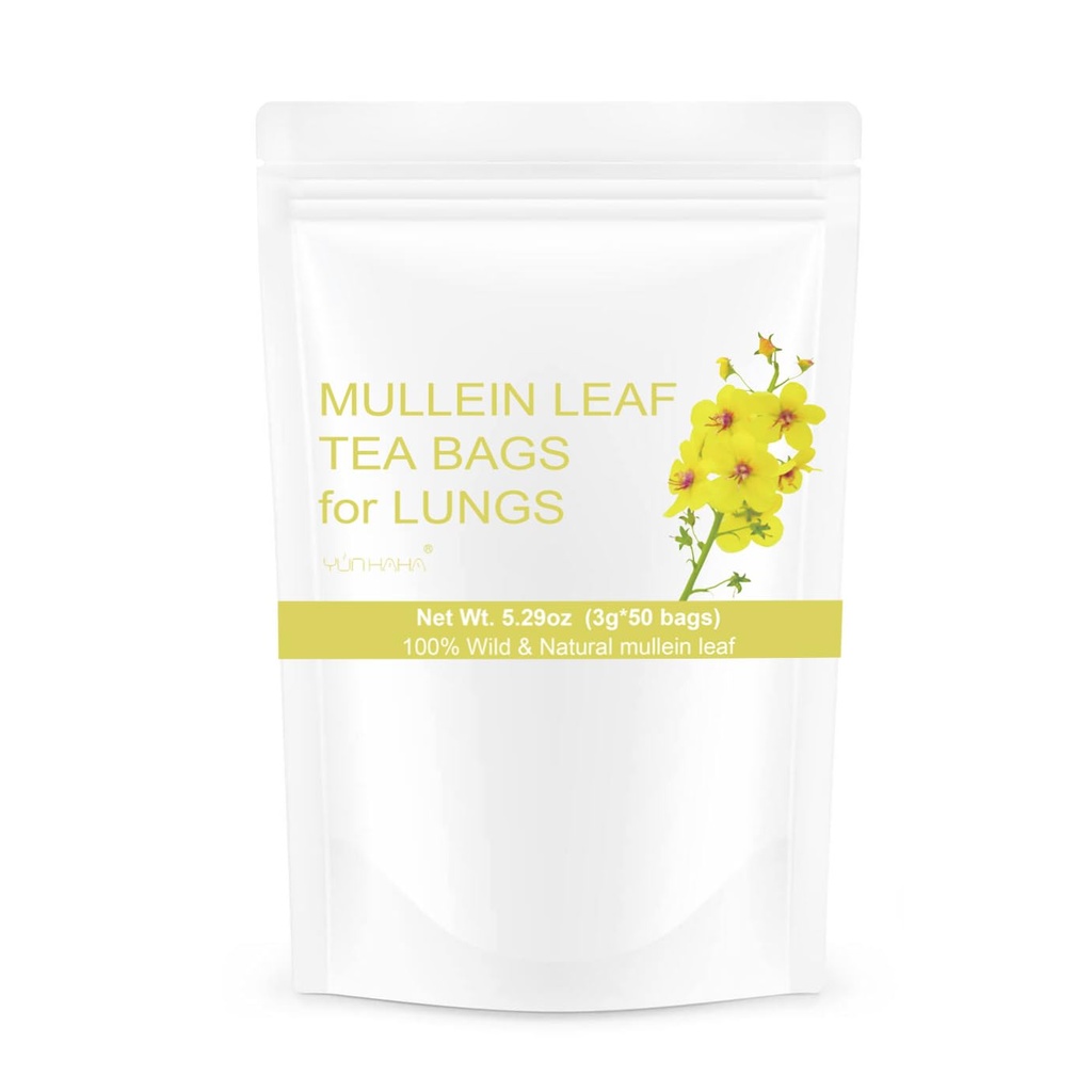 50 poser Mullein Leaf Tea Tasker til Lungs Cleanse Detox, Naturlig Tørret Herbal Mullen Mullin Leaf Tea Lung Sundhed for vejrtrækning Let, Caffe- fri, immunforsvar