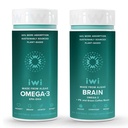 Iwi Omega-3 & Brain Omega-3 Bundle, 30 Servering, Vegan Plant-baseret Alger Omega 3 med EPA + DHA, Krill & Fish Oil Alternative, Ingen Fishy Eftersmag