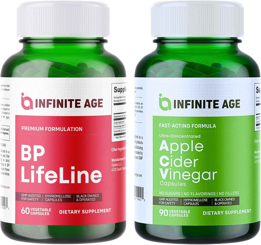 INFINIT AGE Wellness Bundle - BP Lifeline Heart Health Support 1030mg, Apple Cider Vinciferkapsler 1950mg - Made in The USA