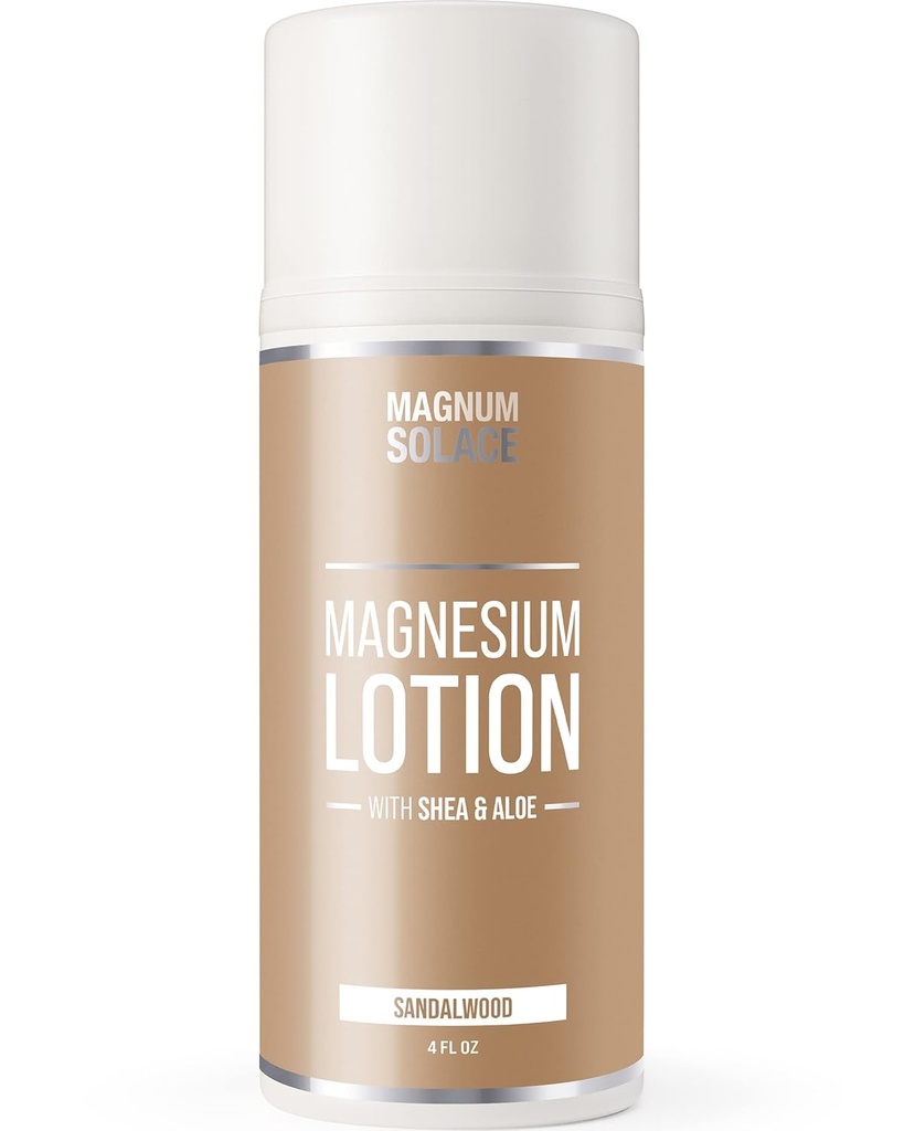 Magnesium Lotion - Super koncentreret - Lavet med Aloe og Shea - For ben kramper, Sore Muskler & Joints, Foryngelse - Sikker for børn, Lavet i USA (Sandalwood)