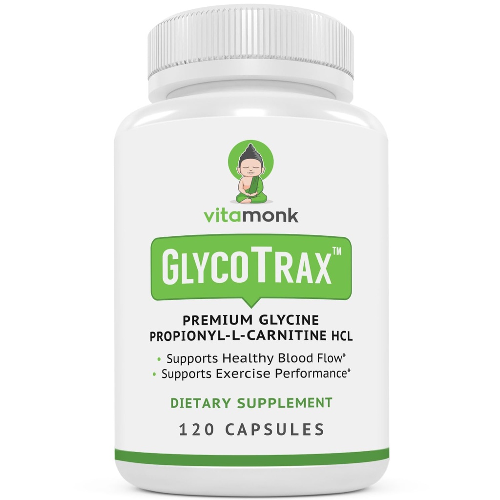 VitaMonk GlycoTrax ™ GPLC Extra Large Flaske - 120 Kapsler af High- Absorption Glycin Propionyl- L- Carnitin uden kunstige fyldstoffer - Glycin Propionyl L Carnitin supplement