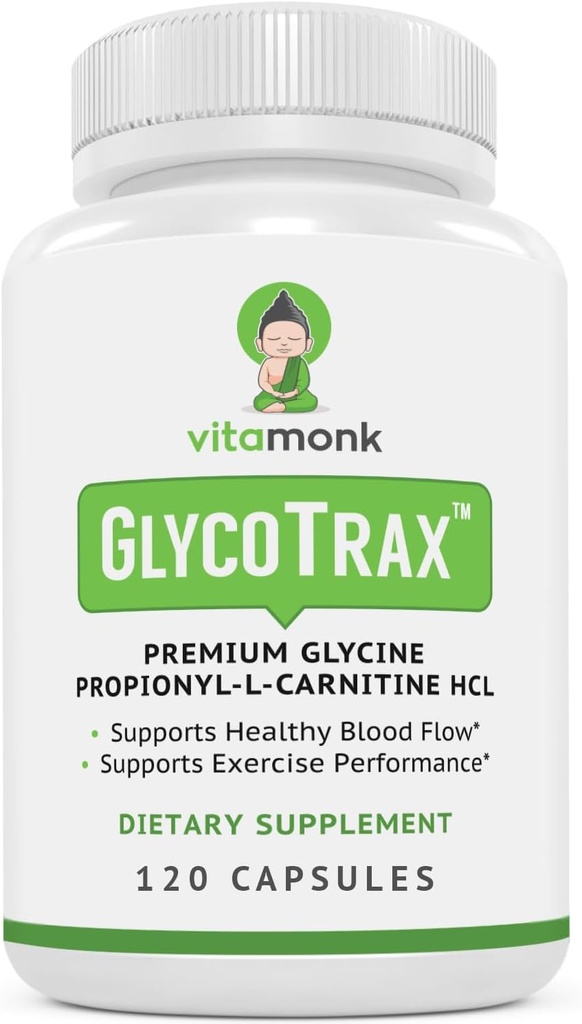 VitaMonk GlycoTrax ™ GPLC Extra Large Flaske - 120 Kapsler af High- Absorption Glycin Propionyl- L- Carnitin uden kunstige fyldstoffer - Glycin Propionyl L Carnitin supplement