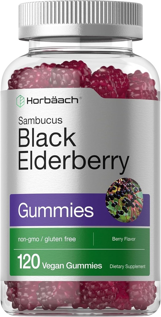 Horbaach Black Elderberry Gumies 124; 120 Greve og 124; Sambucus Extract 124; med zink og C-vitamin 124; Berry Flavor 124; Vegan, Non- GMO, og Gluten Free Supplement for voksne