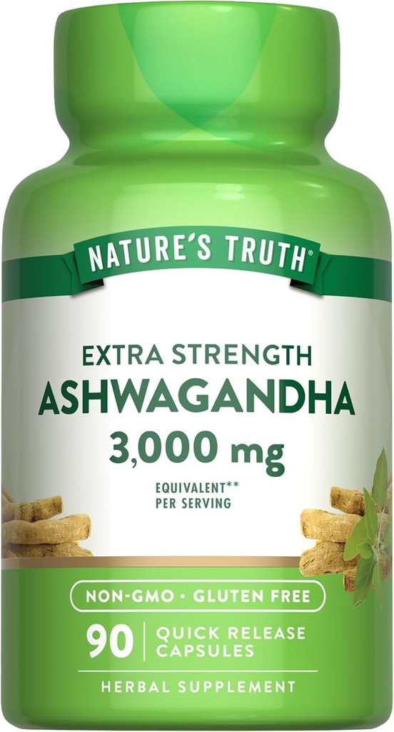 Nature 's Truth Ashwagandha Capsules ttesmå 124; 3000mg ttesmå 124; 90 Greve 124; Extra Strength ttesmå 124; med Black Pepper ttesmå 124; Non- GMO & Gluten Free Supplement