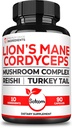 Satoomi 10in1 Cordyceps Mushroom Supplement - Blended with Lions Mane, Tyrkiet Tail Mushroom, Reishi Mushroom & Andre - 90 kapsler til 90 Servering Supply