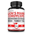 Satoomi 10in1 Cordyceps Mushroom Supplement - Blended with Lions Mane, Tyrkiet Tail Mushroom, Reishi Mushroom & Andre - 90 kapsler til 90 Servering Supply