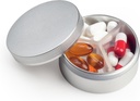 Lille pillekasse 3 afdelinger, Metal Round Portable Pill Box, Vandtæt Rejsepille Organizer, Pocket Purse Medicine Vitamin Holder EDC Container (sølv)