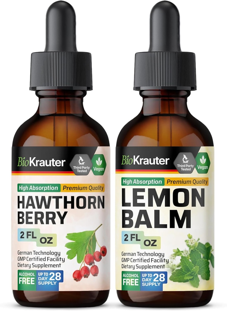BIO KRAUTER Hawthorn Tinktur 2 Fl. Oz. & Lemon Balm Tinktur 2 Fl. Oz.