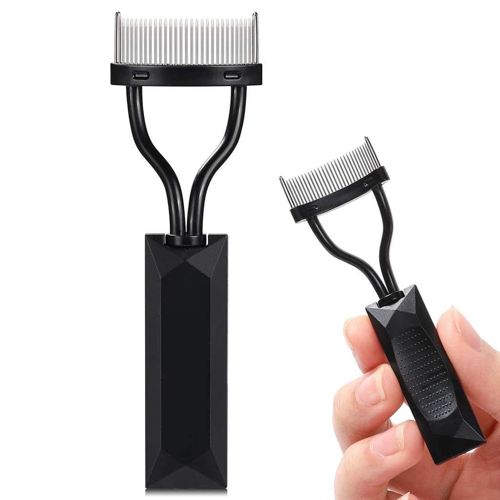 Eyelash Comb Separator, Arc Designed Lash Definer Comb Makeup Mascara Comb Applicator With Cover, Eye Cosmetic Brush Tool (Black)