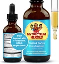 Min Spectrum Heroes Rolig & Focus Supplement Drops - Brain Support med L-theanin, GABA, Huperzine A - Forbedre fokus for børn eller voksne - Boost koncentration for børn & Teens - 2.02 FL oz. (60 ml)