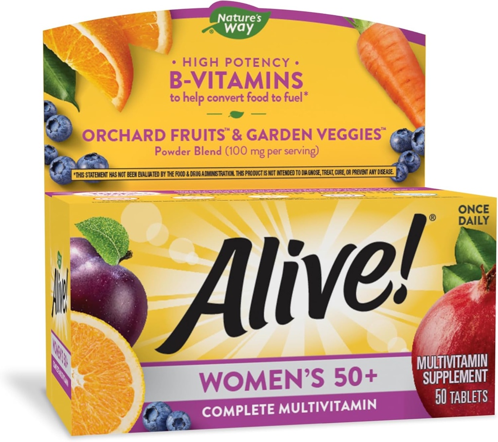 Naturen er i live! Kvinder 50 + Komplet Multivitamin, høj potens B- vitaminer, 50 tabletter