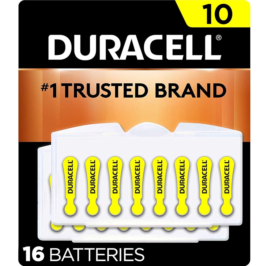 Duracell høreapparat Batterier Gul Størrelse 10, 16 Greve Pack, 10A Størrelse høreapparat Battery med Long- Lasting Power, Extra-Long EasyTab Installer for Høreapparater