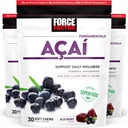 Kraftfaktor Acai Soft Chews for immunforsvar, Oxidative Stress Defense, Superfood og antioxidanter Supplement, Non- GMO, Gluten- fri, og Vegan, Acai Berry Flavor, 30 Soft Chews, 3-Pack