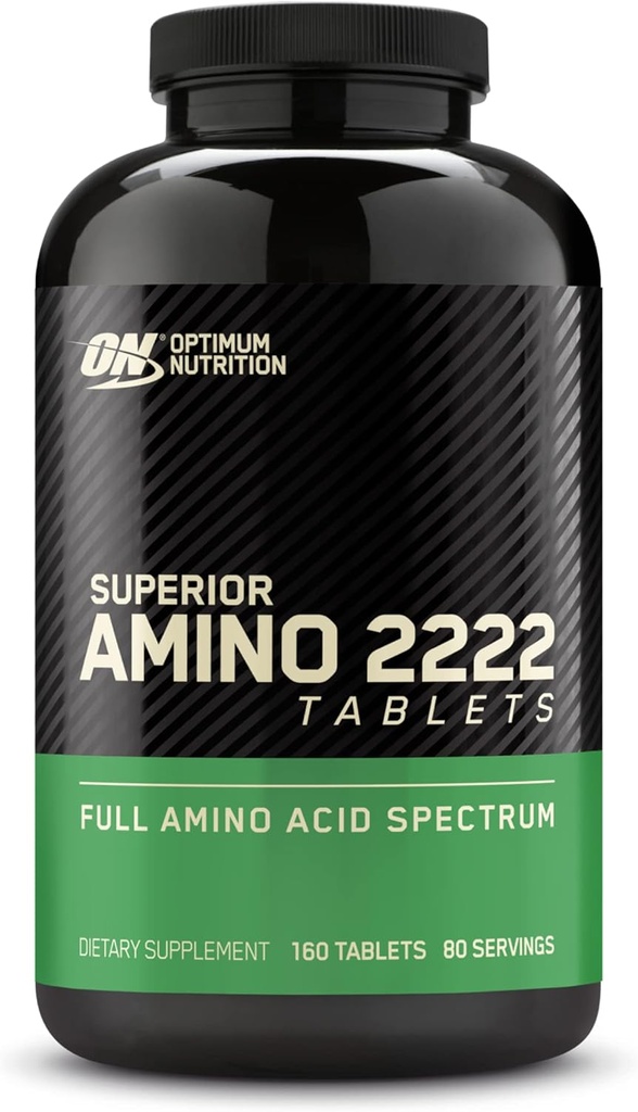 Optimum Nutrition Superior Amino 2222 Tablets, Complete Essential Amino Acids, EAAs, 160 Count