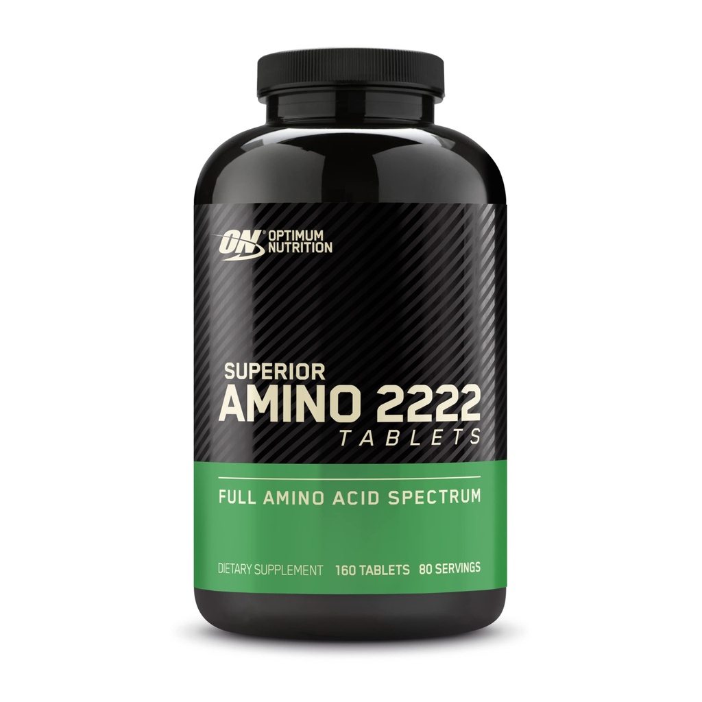Optimum Nutrition Superior Amino 2222 Tablets, Complete Essential Aminoacids, EAA, 160 Count