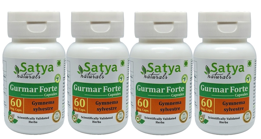 Gurmar Forte Capsules 500 mg. 60 Veg. Capsule Measures 124; Gudmar (Gymnema Sylvestre) Uddrag Kapsler til mænd og kvinder Measures 124; Ayurvedic Herbal Supplement / Remedies Measures 124; 10: 1 Forte (4 flasker med 60 Kapsler)