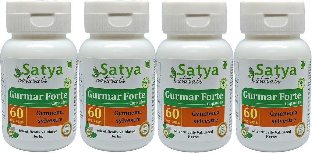 Gurmar Forte Capsules 500 mg. 60 Veg. Capsule Measures 124; Gudmar (Gymnema Sylvestre) Uddrag Kapsler til mænd og kvinder Measures 124; Ayurvedic Herbal Supplement / Remedies Measures 124; 10: 1 Forte (4 flasker med 60 Kapsler)