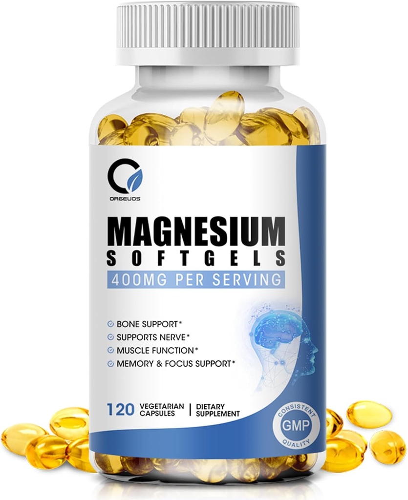 Magnesium Glycinat Kapsler, høj absorption Magnesium Glycinat 400mg med vitamin B6 & D3 Magnesium Complex Kosttilskud Softgel til muskel, ben & energistøtte Non- GMO 120 Vegantal