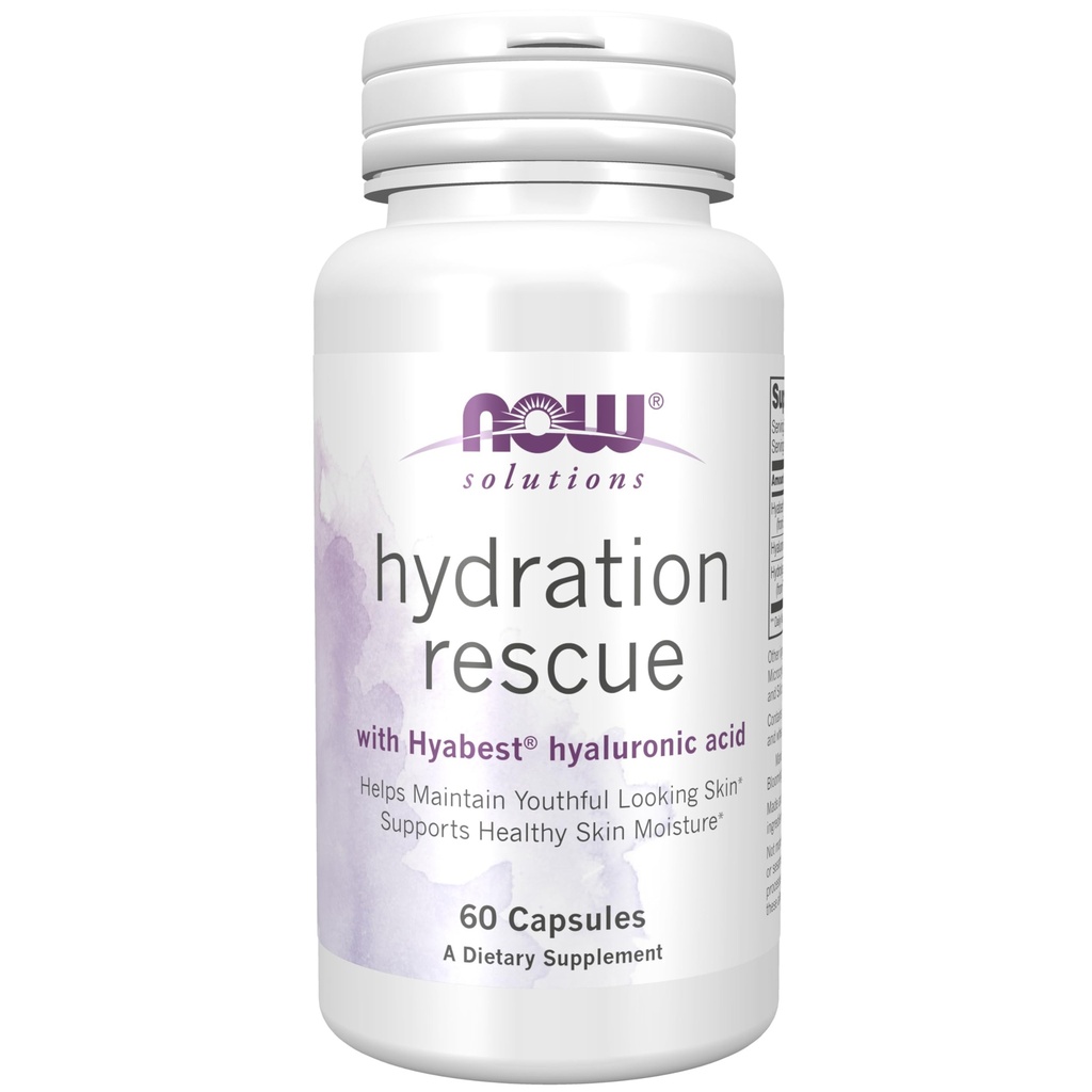 Now Foods Solutions, Hydration Rescue med Hyabest ® hyaluronsyre, Hjælper med at vedligeholde ungdommelige udseende hud *, understøtter sund hud fugt *, 60 Veg kapsler