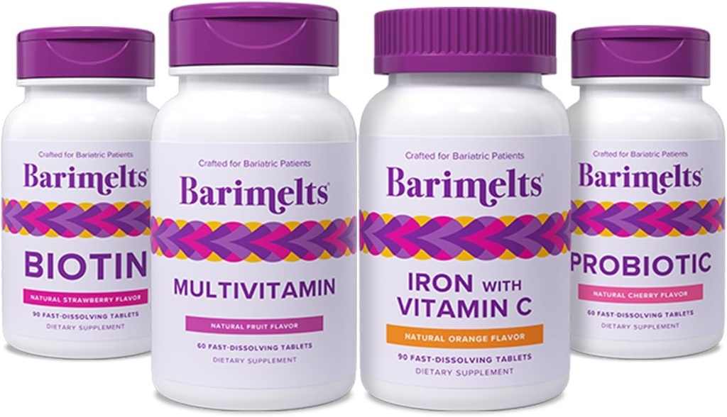BariMelts Komplet post- Bariatric Kirurgi Bundle - Multivitamin, Jern med C-vitamin, Biotin, og Probiotika