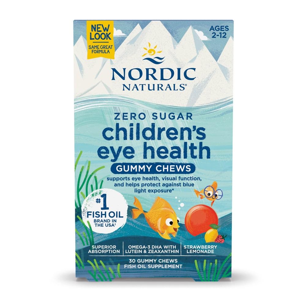 Nordic Naturals Children 's Eye Health Gummies, Strawberry Lemonade - 30 Gummies for Kids - 484 mg Total Omega- 3s DHA, Lutein & Zeaxanthin - Brain Health, Antioxidant Support, Non- GMO - 30 Servering