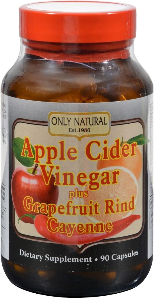 Kun naturlige Apple Cider Vinegar Plus Grapefrugt Rind Cayenne kapsler, 90- greve