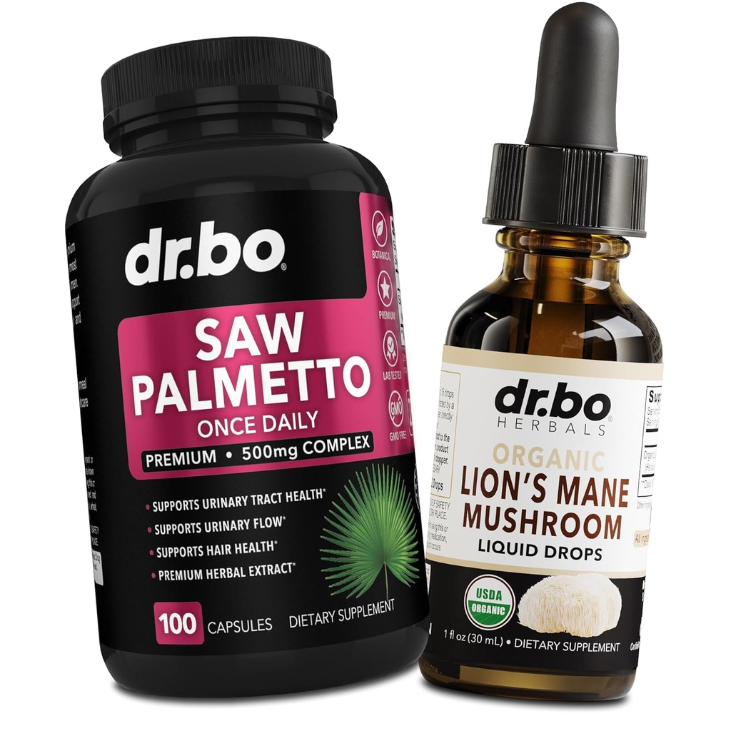 Saw Palmetto til kvinder Hårtab & Lions Mane Mushroom Drops - DHT Blocker Growth Plus Blower & Organic Lions Mane Mushroom Flydende Drops Tinktur - Pure Saw Palmetto Hårtab & Vandladning piller