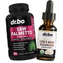 Saw Palmetto til kvinder Hårtab & Lions Mane Mushroom Drops - DHT Blocker Growth Plus Blower & Organic Lions Mane Mushroom Flydende Drops Tinktur - Pure Saw Palmetto Hårtab & Vandladning piller