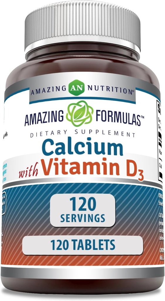 Amazing Formulas Calcium med vitamin D3 Supplement • 124; tabletter • 124; Non- GMO • 124; Gluten- fri • 124; Fremstillet i USA (1 pakke • 124; 120 Tæl)