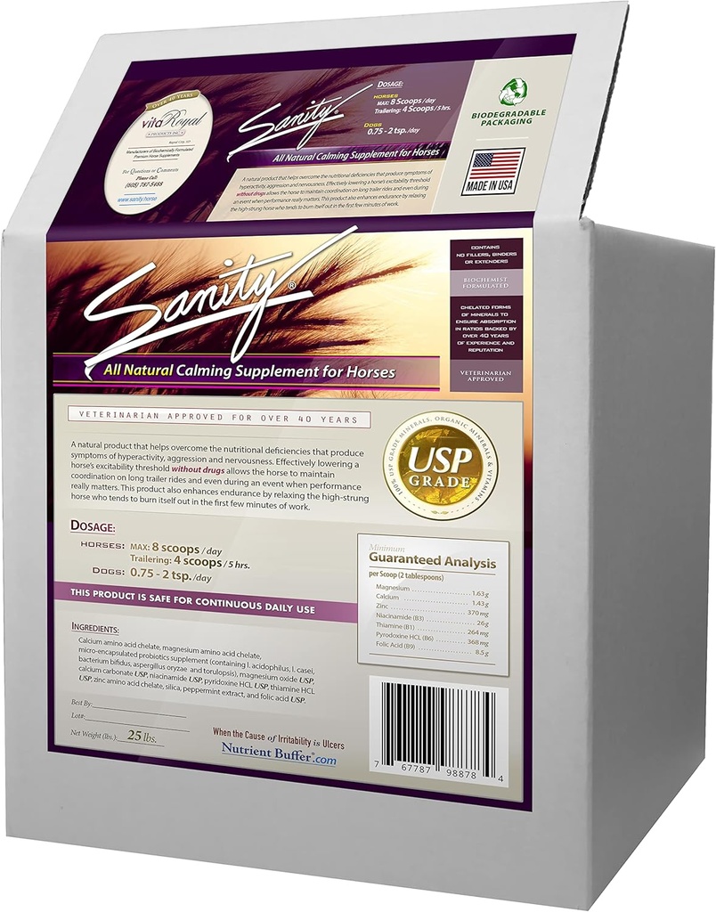 Hellighed - Equine Behavioral Calming Focus Supplement for Heste - Magnesium, Calcium, Zink, B Vitamin, Aminosyrer, Probiotika, Thiamin, Folinsyre, Niacin, Pebermynte & mere