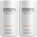 Kodeage Liposomal C-vitamin 1500mg med zink, hyldebær, Citrus Bioflavonoider Grapefrugt, Lemon, Orange Powder, Quercetin & Rose HIPS Frugt - Vegan Supplement - Non- GMO, Vegan piller - 2 Pack