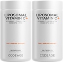 Kodeage Liposomal C-vitamin 1500mg med zink, hyldebær, Citrus Bioflavonoider Grapefrugt, Lemon, Orange Powder, Quercetin & Rose HIPS Frugt - Vegan Supplement - Non- GMO, Vegan piller - 2 Pack