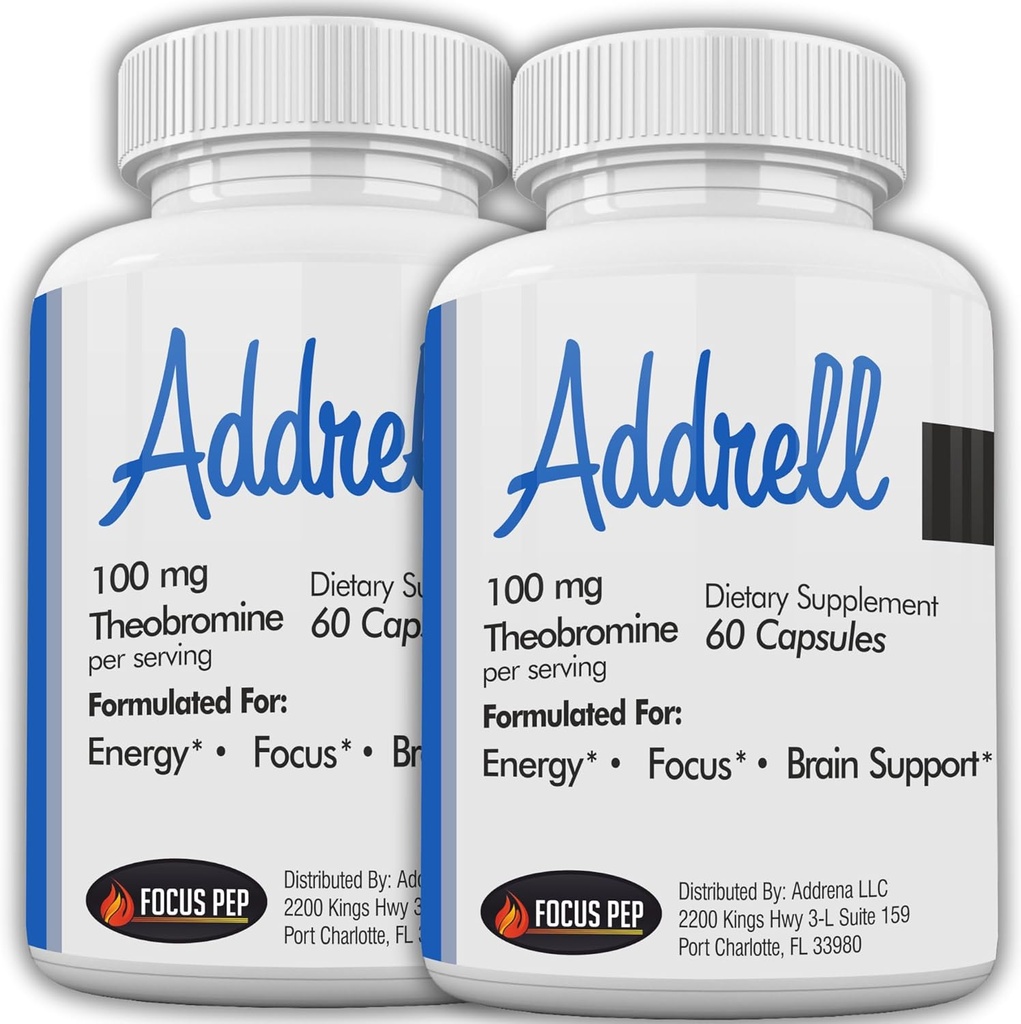 Addrell 2 Pack Energy Stimulant Pills - Undersøgelse Supplement Alternative Pille, Natural Nootrop Kosttilskud & Kognitiv Enhancer Erstatning til at øge Mental Clarity- 120 Kapsler